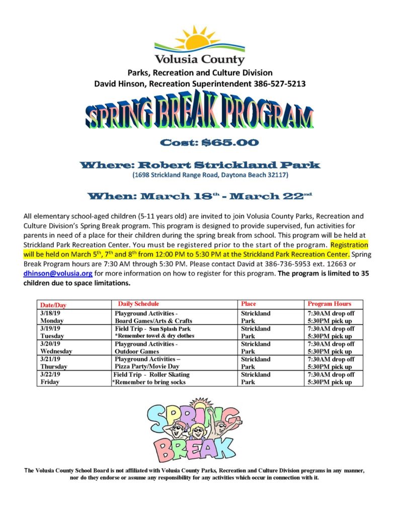 Volusia County Announces Spring Break Program The Volusia Mom The